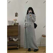 大碼女裝2025秋冬季超火搭配一整套美拉德翻領(lǐng)毛衣外套兩件套裝裙 淺灰色名媛/炸街/多巴胺/女生酷帥/純欲/輕奢小眾炸街 M M90-100斤