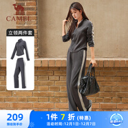 駱駝（CAMEL）立領(lǐng)健身女裝撞色修身兩件套運動(dòng)服 Y24CAWL6620 墨灰 L