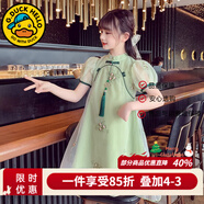 G.duck女童連衣裙夏季新款兒童漢服夏裝旗袍夏天中國風(fēng)公主裙中大童裙子 綠色 升級款 150 建議身高140-150年齡11-12