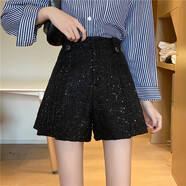冬天短褲女外穿韓版百搭小香風(fēng)短褲女秋冬大碼胖MM高腰外穿顯瘦A 黑色毛呢 M
