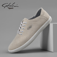沙馳（SATCHI）運動(dòng)男鞋春夏新款帆布鞋舒適透氣休閑鞋軟底防滑中年爸爸鞋輕 米色S7232235A 41