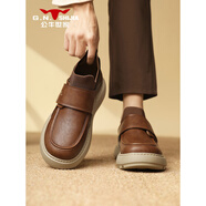 公牛世家（G.N.Shi Jia）男鞋秋冬棕色覆古英倫休閑皮鞋男厚底增高襪子口高幫板鞋 紅棕 40