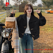 皮爾卡丹（pierre cardin）白色針織翻領(lǐng)短款羽絨服女冬2025小個(gè)子超好看輕薄外套 品牌高端新品-黑色 XS 80-95斤