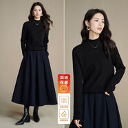 ONE BUYE【新品】加絨針織衫女冬季毛衣【不含腰帶】25082238 黑色 S