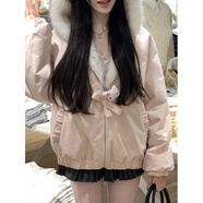 小紅書(shū)韓系甜美連帽保暖兩穿毛毛短外套女秋冬新款寬松加厚毛 粉色毛毛外套 L