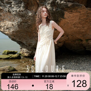 三彩2025夏季新款假兩件連衣裙抽繩背心裙收腰A字裙長(cháng)裙F