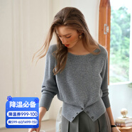 Olrain歐芮兒法式一字領(lǐng)毛衣女裝冬季新款開(kāi)叉下擺收腰套頭衫 灰色 M