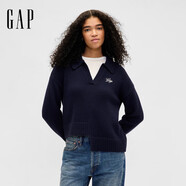 蓋璞（GAP）女裝2025冬季新款logo刺繡V翻領(lǐng)寬松長(cháng)袖針織衫美版