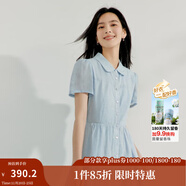 茵曼（INMAN）【苧麻】法式娃娃領(lǐng)連衣裙女裝2025夏季新品泡泡袖裙子 淺藍色 XL