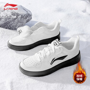 李寧板鞋女鞋秋季新款乳白色加絨低幫透氣運動(dòng)厚底耐磨鞋子潮流小白鞋 乳白色/黑色(加絨) 【初云】 35