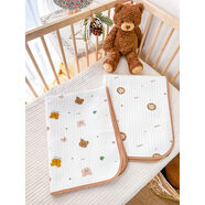 麗田嬰兒隔尿墊防水可洗大尺寸透氣姨媽墊純棉兒童寶寶戒尿不濕生理期 2件裝更劃算小棕熊+小獅子 100x150cm