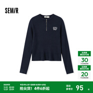森馬（Semir）毛衣女冬季短款半開(kāi)襟刺繡修身套頭衫女生休閑簡(jiǎn)約風(fēng)顯瘦上衣 深藍80804 XL