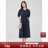 beanpole【度假連衣裙】濱波 女士純色休閑淑女V領(lǐng)連衣裙 藏青色 S 160/84A