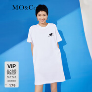 MO&Co.連衣裙鏤空愛(ài)心鑲鉆設計感露背短袖寬松T恤裙白色摩安珂 漂白色 S 160