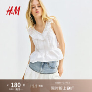 H&M女裝2025年夏季新款荷葉邊迷你半身裙1270392 淺牛仔藍/白色 S 160/72