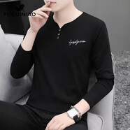 富貴鳥(niǎo)長(cháng)袖t恤男士?jì)却畲虻咨?025年春季新款v領(lǐng)體恤休閑衛衣男裝 923黑色 M 【90-110斤】