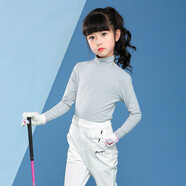 TTYGJ 夏季高爾夫服裝 兒童冰絲防曬衣 男女童打底衫高領(lǐng)長(cháng)袖運動(dòng)球衣 灰色 M