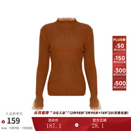 兩三事梵高文藝 青衫 蕾絲拼接半高領(lǐng)打底衫女春季復古修身內搭針織衫 焦糖色 均碼 F