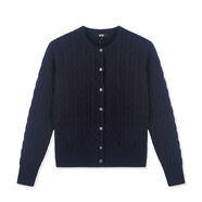 RTW復古絞花棉線(xiàn)針織開(kāi)衫小外套經(jīng)典開(kāi)襟麻花疊穿修身毛衣 藏青色059 S S160