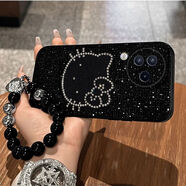 lieve輕奢可愛(ài)KT貓適用小米Civi3手機殼23046PNC9C全包防摔潮女保護套 奢華閃鉆亮片【黑色】+鉆邊KT貓+黑珠手鏈 小米 Civi3