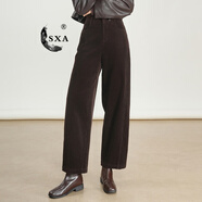 SXA香港潮牌燈芯絨休閑褲女秋冬新款高腰顯瘦氣質(zhì)直筒九分闊腿棉褲 咖色 M