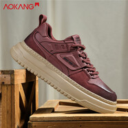 Aokang男士板鞋2025冬季新款高端休閑鞋韓版潮流厚底增高男鞋 紅色 42 標準運動(dòng)鞋碼