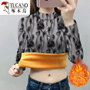 啄木鳥(niǎo)中年媽媽2025秋冬裝加絨T恤女波點(diǎn)冬季一體絨打底衫奶奶保暖上衣 灰色518 加絨保暖 M 建議80-斤