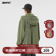 BJHG不計后果春秋簡(jiǎn)約刺繡加絨開(kāi)衫連帽衛衣男潮牌歐美風(fēng)寬松情侶外套 軍綠色 M