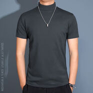 南極人感半高領(lǐng)短袖韓版修身百搭中領(lǐng)純色打底衫男彈力潮流黑色T恤 碳灰色 M 建議90-115斤