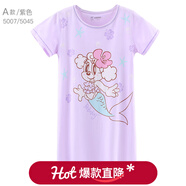 巴布豆女童睡裙夏短袖薄款兒童睡衣女孩棉公主寶寶母女親子大童 A款 5007 紫色 120 參考身高115-125