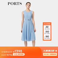 PORTS寶姿春夏新款女裝無(wú)袖束腰中長(cháng)紗織連衣裙ALD8D016KWP007 亮藍色 XS (2)