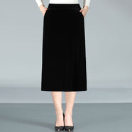 2024金絲絨半身裙女秋冬加絨2024款中長(cháng)款高腰A字裙垂感口袋長(cháng)裙 單款黑色裙長(cháng)75cm不開(kāi)叉 XL XL