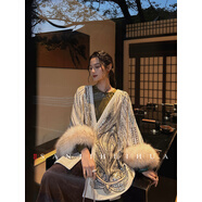 三吉黑花【維多利亞】巨好看的初冬重工滿(mǎn)幅珠繡毛袖袍子獨特漂亮 瓷白 L