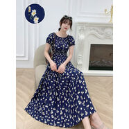 波西米亞碎花棉綢大擺裙連衣裙長(cháng)裙沙灘裙度假裙印花一字領(lǐng)甜美夏 129 M M