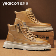 意爾康馬丁靴男鞋新款春秋季休閑板鞋中高幫男靴子英倫風(fēng)高端鞋子短靴子 棕黃色 40