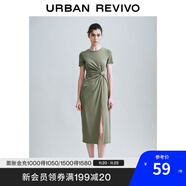 UR夏季新款女裝時(shí)尚設計感扭結開(kāi)衩修身連衣裙UWH740032 橄欖綠 S