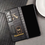 原奘榮耀magicV2手機殼新款Magic Vs2折疊屏保護套個(gè)性小熊vs全包防摔 支架款[鏤空前框]中軸磁吸[鱷魚(yú)紋黑]黑小熊 榮耀Magic s2