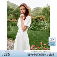 范思藍恩夏日憧憬法式甜美刺繡工藝連衣裙女夏季2024新款收腰裙子 白色 XS