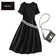 花花公子（PLAYBOY）夏季純棉韓版寬松連衣裙女2025孕婦新款簡(jiǎn)約純色圓領(lǐng)中長(cháng)款打底裙 海武-01# 黑色連衣裙 M 【建議90斤內】