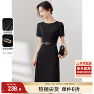 尚都比拉設計感拼接連衣裙夏季高級感氣質(zhì)百褶裙小個(gè)子中長(cháng)裙子 雅黑色 L