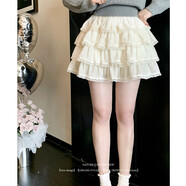 楊小卷 自帶甜度的絲絨蛋糕裙蕾絲短裙秋冬高腰A字半身裙蓬蓬裙褲 絲絨奶白/ 預售第一批次 XS