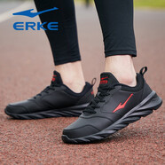 鴻星爾克（ERKE）男鞋運動(dòng)鞋子男秋冬新款輕便透氣休閑鞋跑步鞋正品飛織網(wǎng)面慢跑鞋 正黑/大紅(皮面)3162 39