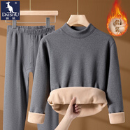 袋鼠（DAISHU）秋冬季羊羔絨保暖內衣套裝男中年圓領(lǐng)加絨加厚T恤打底衫男內搭 GN-KDRTZ-166淺灰半高領(lǐng) L 推薦90-110斤