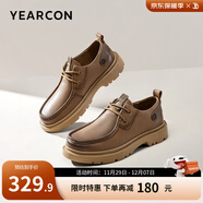 意爾康男鞋  皮鞋男2024秋季新款牛皮復古休閑男士皮鞋輕便工作鞋子男 土黃 43