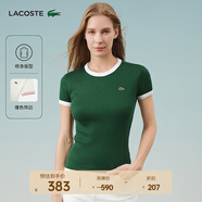 LACOSTE法國鱷魚(yú)女裝25春夏新款拼色純棉修身舒適短袖T恤|TF2432 YRR/綠色/白色拼色 M 38
