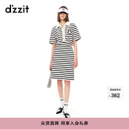 DZZIT地素春夏法式復古徽章設計條紋Polo收腰連衣裙女3H2O4512T 深藍色 XS