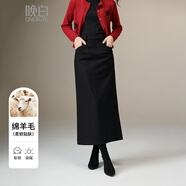 ONE BUYE【新品】冬款經(jīng)典羊毛裙子氣質(zhì)修身通勤百搭直筒半裙 黑色 XL