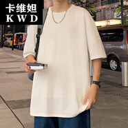 卡維妲酷酷的克重磅棉秋季短袖恤男寬松男裝體恤半袖色打底衫可二開(kāi) 白色 M