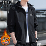 JEEP SPIRIT吉普外套男連帽秋冬季夾克男士休閑男裝上衣服 黑色 2XL