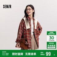 森馬（Semir）[商場(chǎng)同款]長(cháng)袖襯衫女中長(cháng)款oversize春2025格紋上衣101125105007